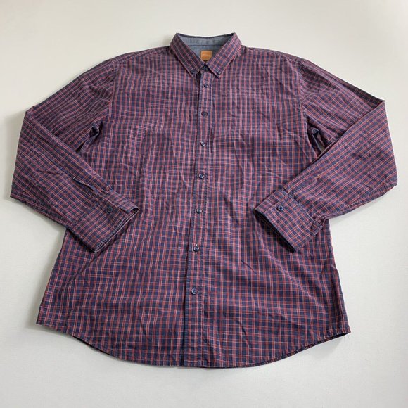 Hugo Boss Orange Label Men Button Up‎ Shirt Slim Fit Red Check Cotton Size XL - Picture 1 of 9